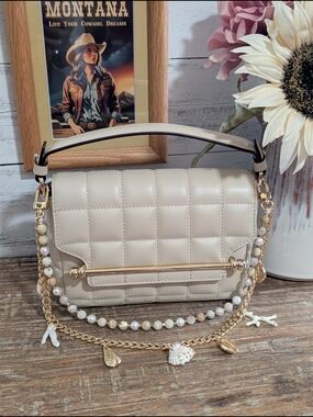 Strathberry East West Quilting Shoulder Bag in Oat